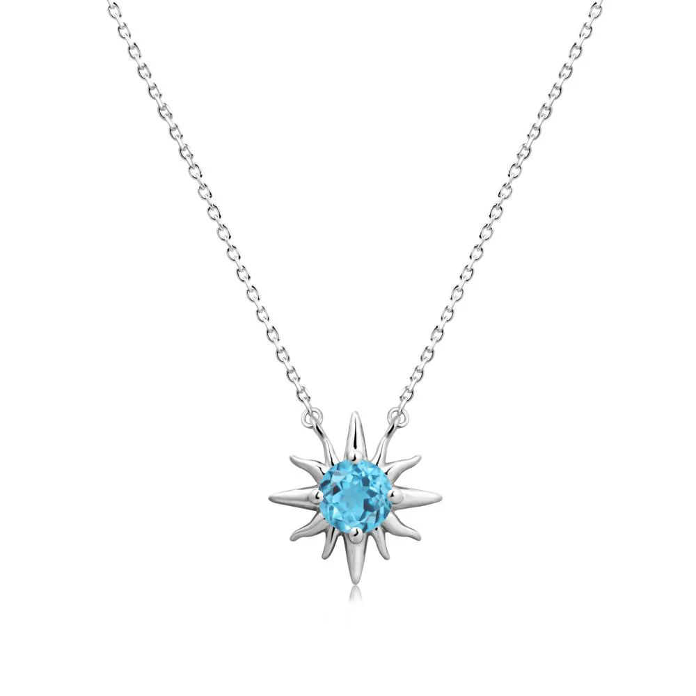 Round Swiss Blue Topaz Sun Pendant Necklace - Image 9