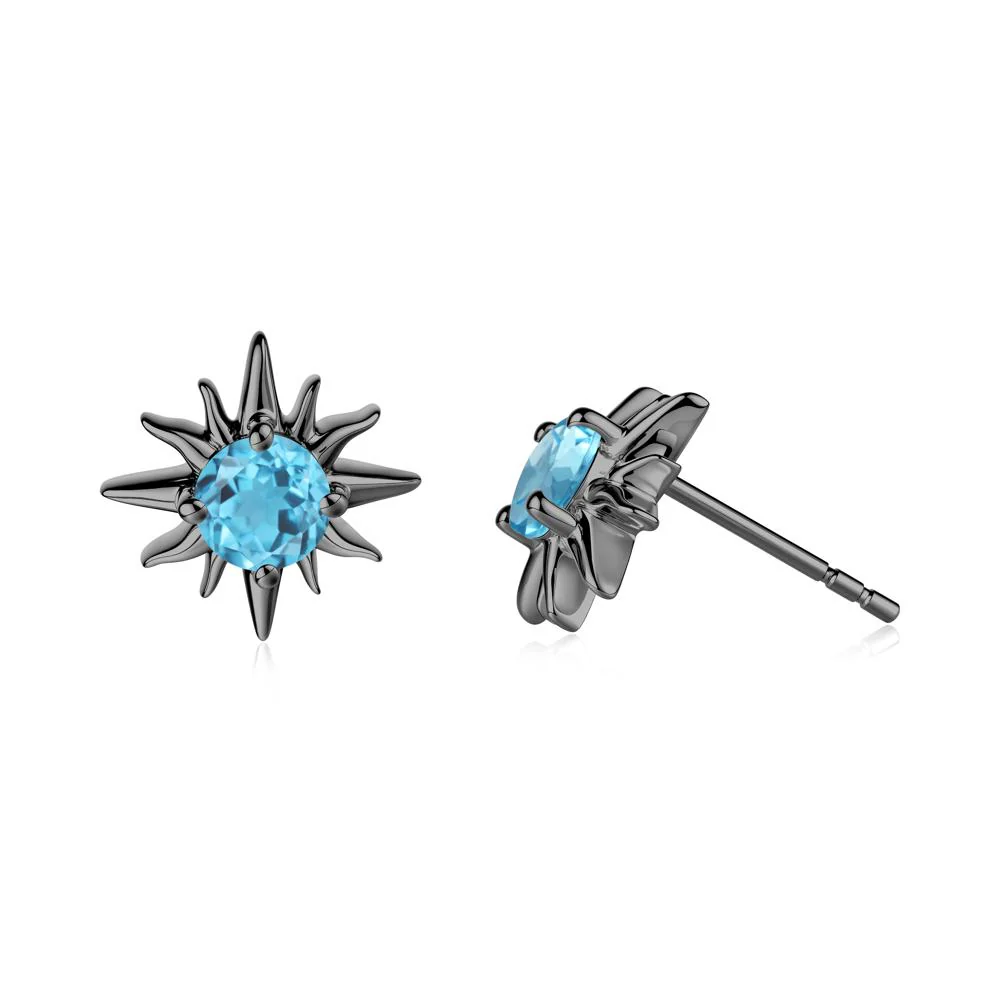 Round Swiss Blue Topaz Sun Stud Earrings - Image 2