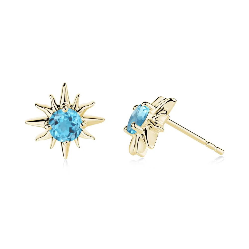 Round Swiss Blue Topaz Sun Stud Earrings - Image 5