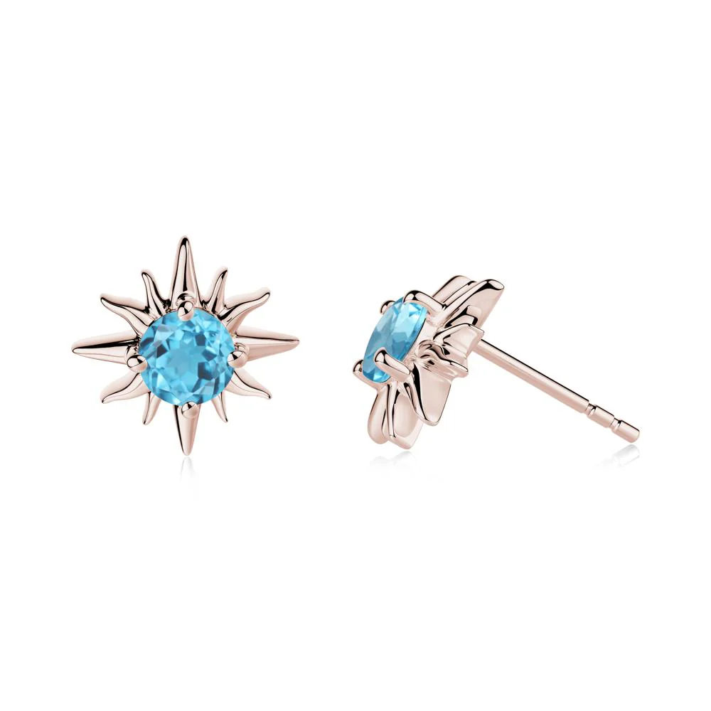 Round Swiss Blue Topaz Sun Stud Earrings - Image 7