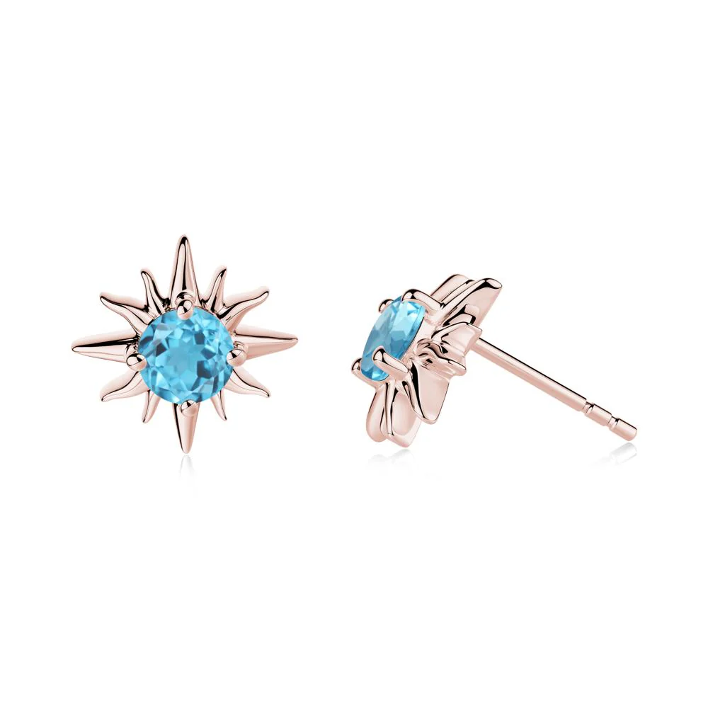 Round Swiss Blue Topaz Sun Stud Earrings - Image 9