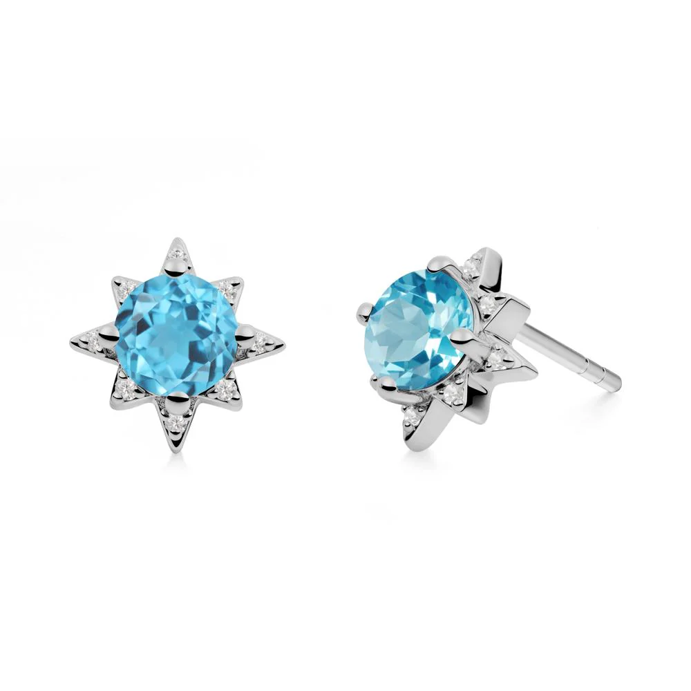 Round Swiss Blue Topaz Sunburst Earrings