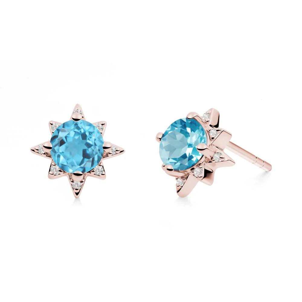 Round Swiss Blue Topaz Sunburst Earrings - Image 5