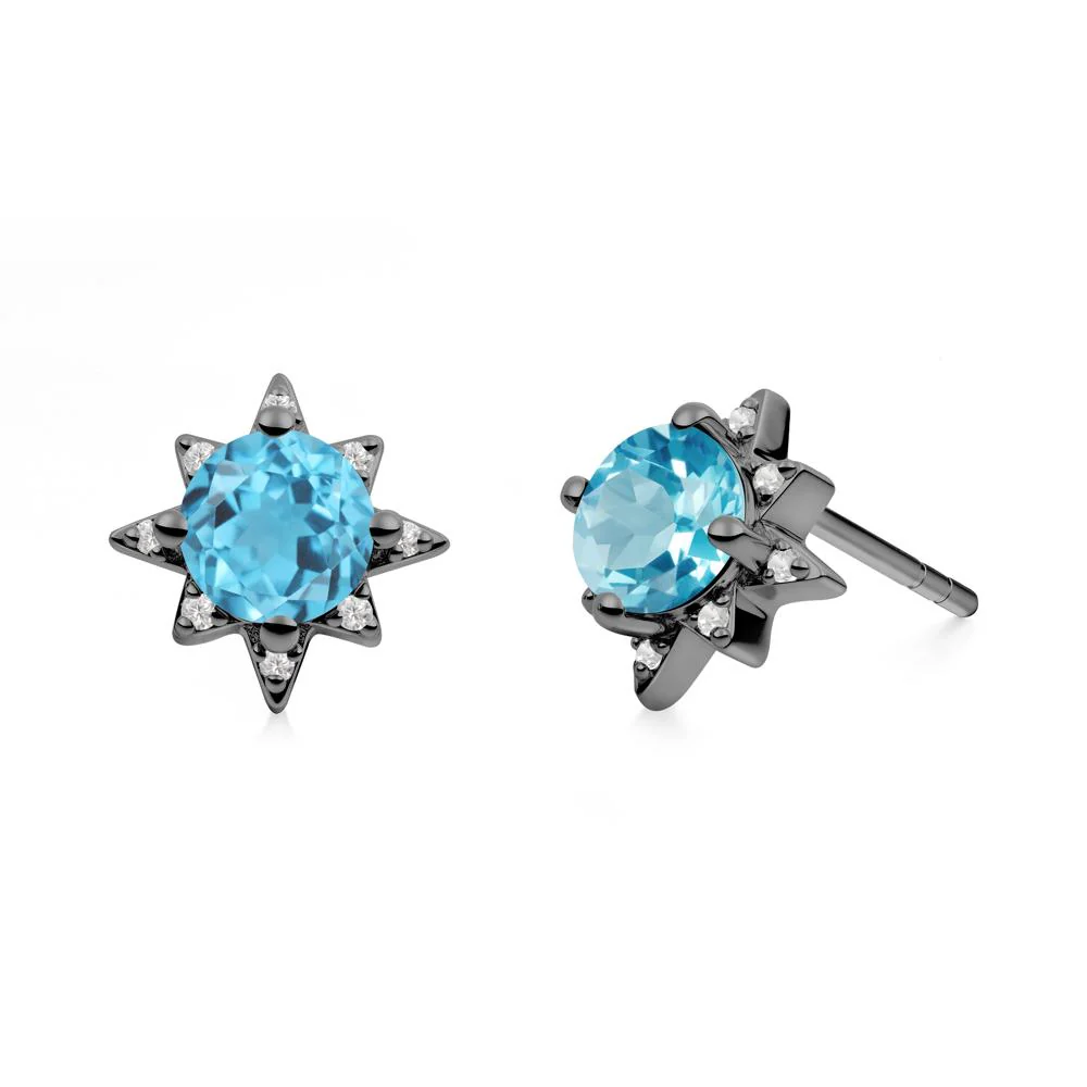 Round Swiss Blue Topaz Sunburst Earrings - Image 6