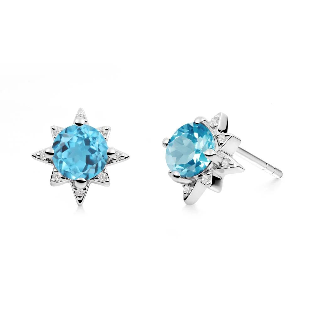 Round Swiss Blue Topaz Sunburst Earrings - Image 8