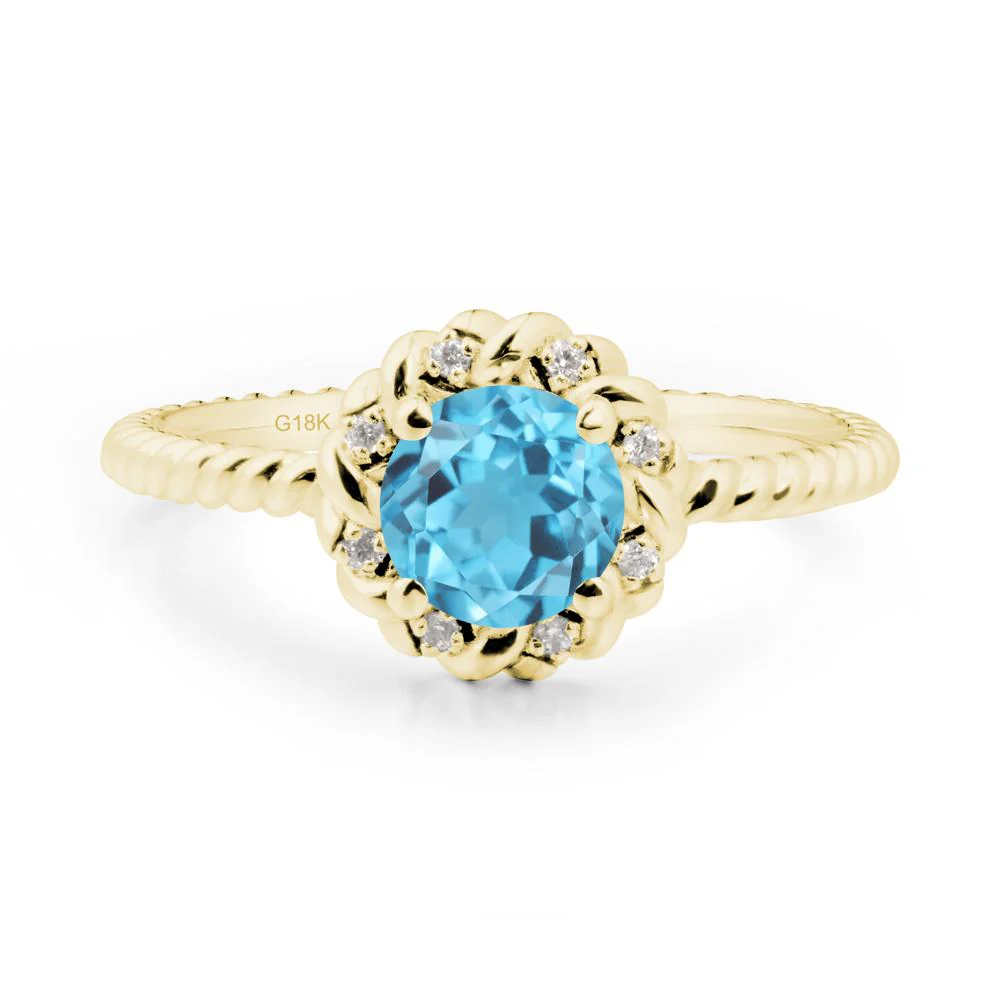 Round Swiss Blue Topaz Twisted Halo Ring - Image 5