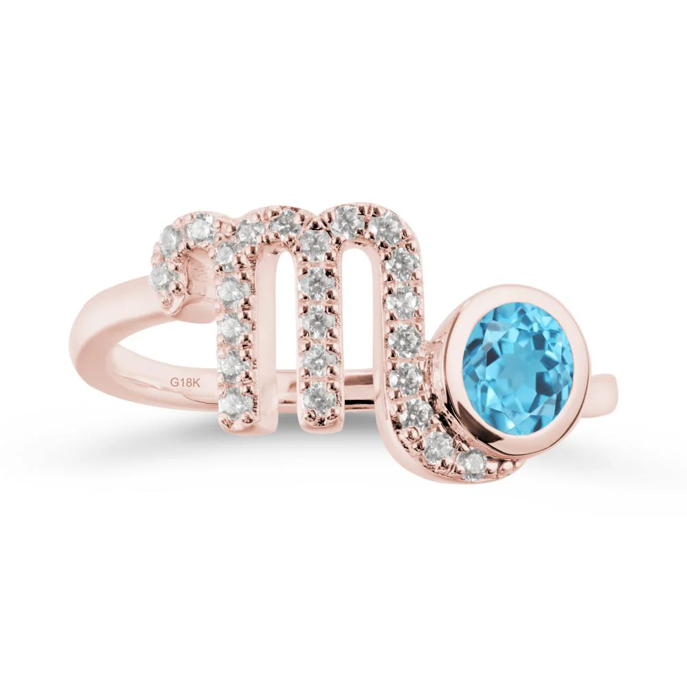 Round Swiss Blue Topaz Wrap Around Scorpio Zodiac Ring - Image 4