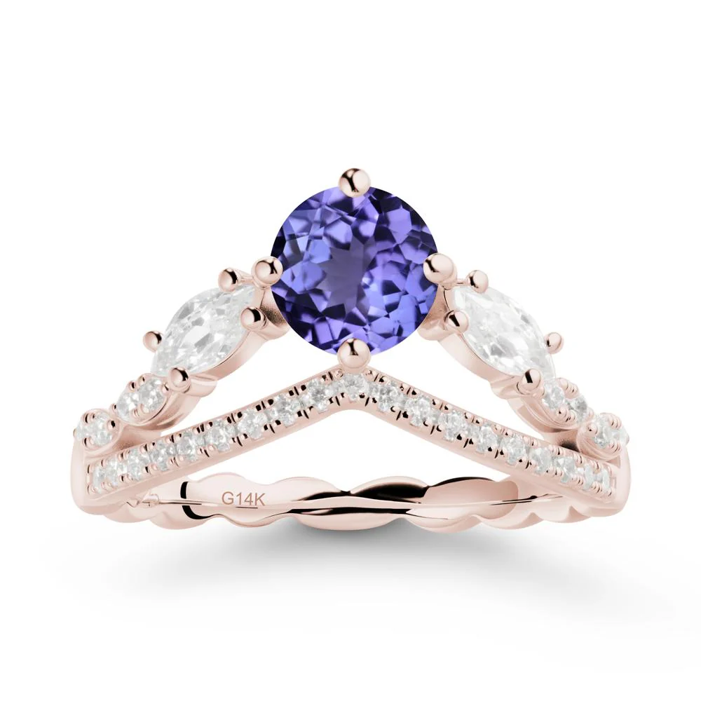 Round Tanzanite Crown Ring with Leaf - Image 2