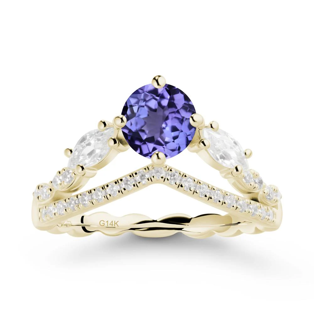 Round Tanzanite Crown Ring with Leaf - Image 4