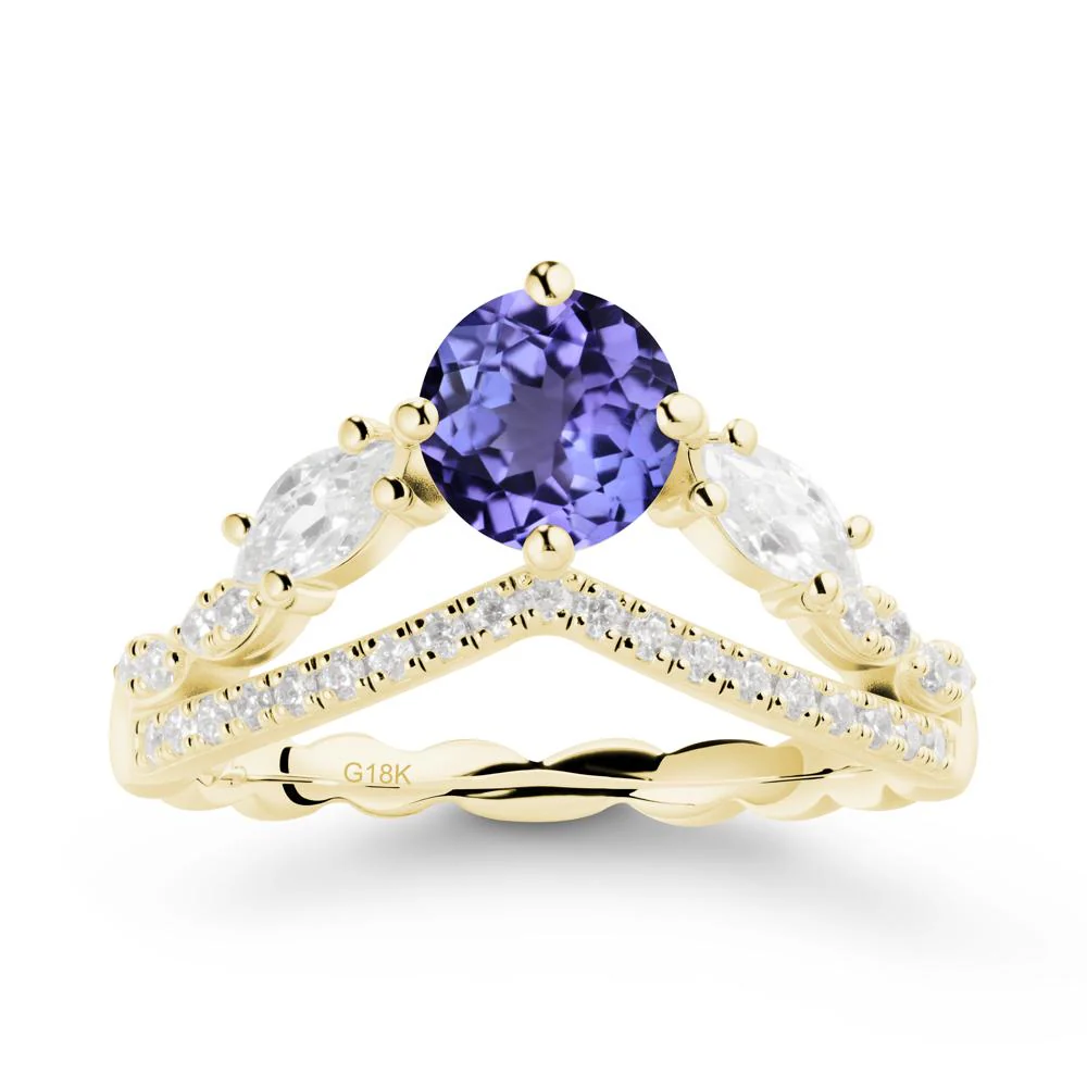 Round Tanzanite Crown Ring with Leaf - Image 7