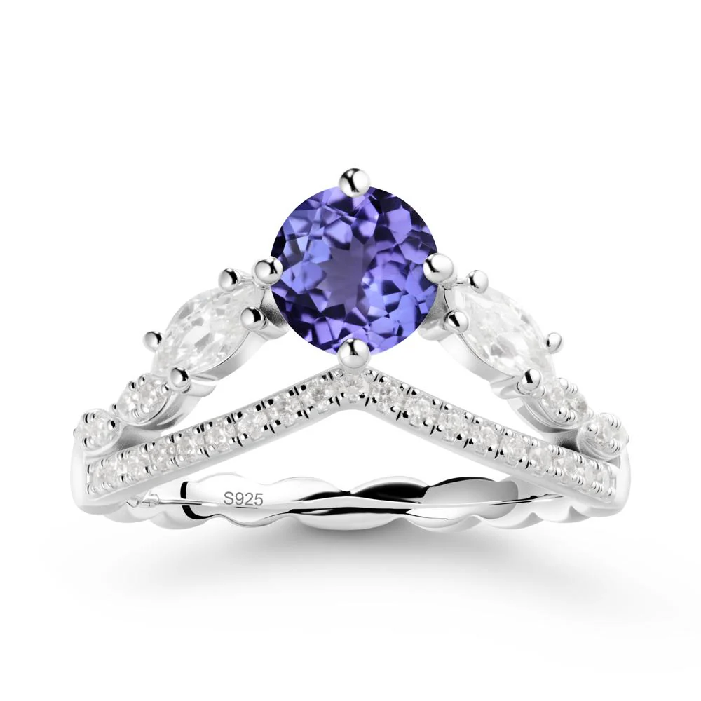 Round Tanzanite Crown Ring with Leaf - Image 9