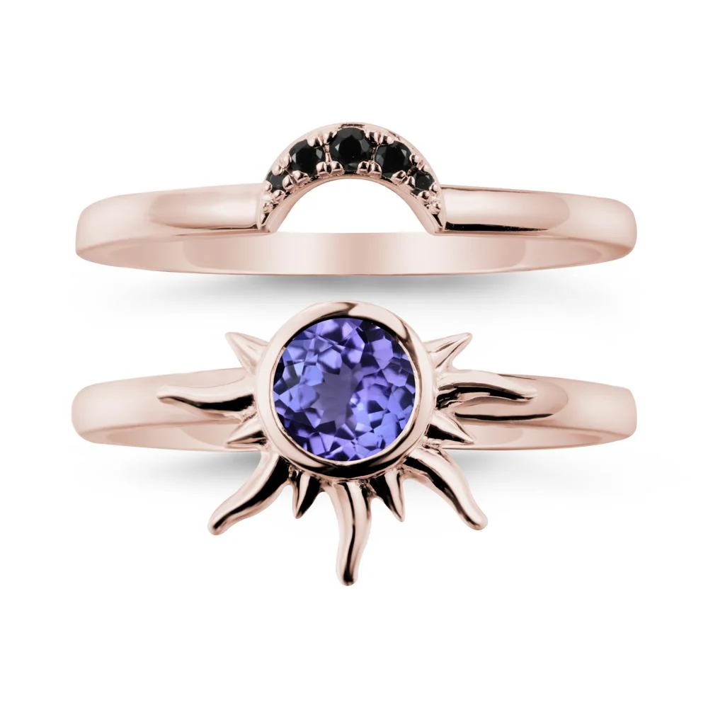 Round Tanzanite Sunburst Ring Set