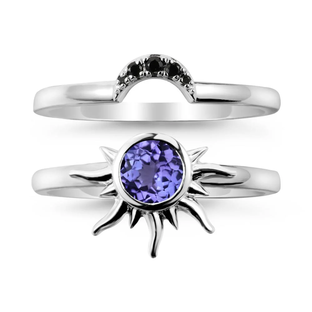 Round Tanzanite Sunburst Ring Set - Image 2