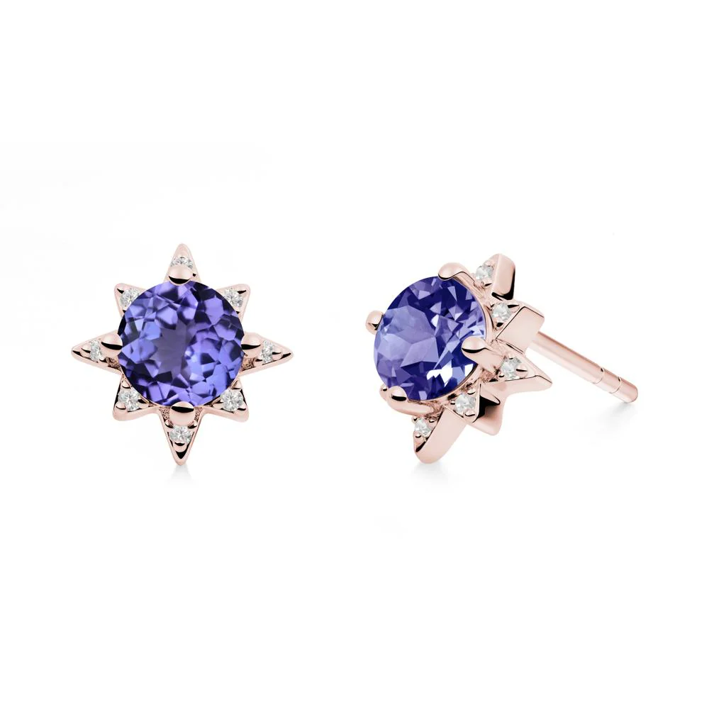 Round Tanzanite Sunburst Stud Earrings - Image 4