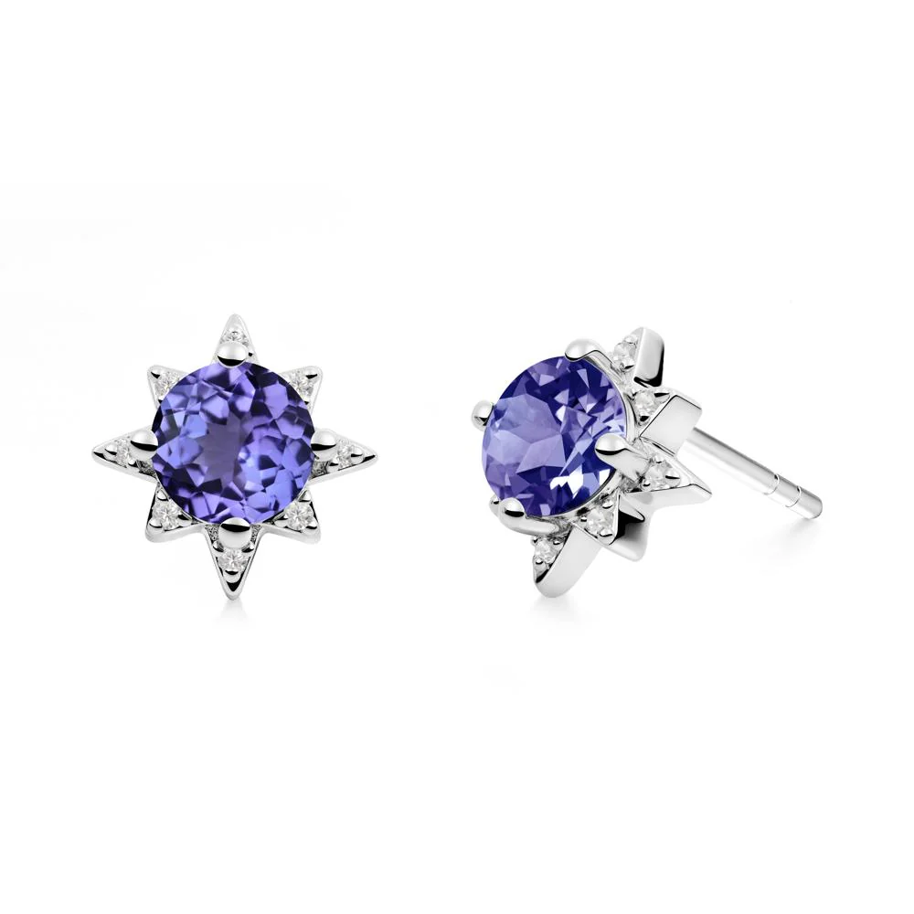 Round Tanzanite Sunburst Stud Earrings - Image 7
