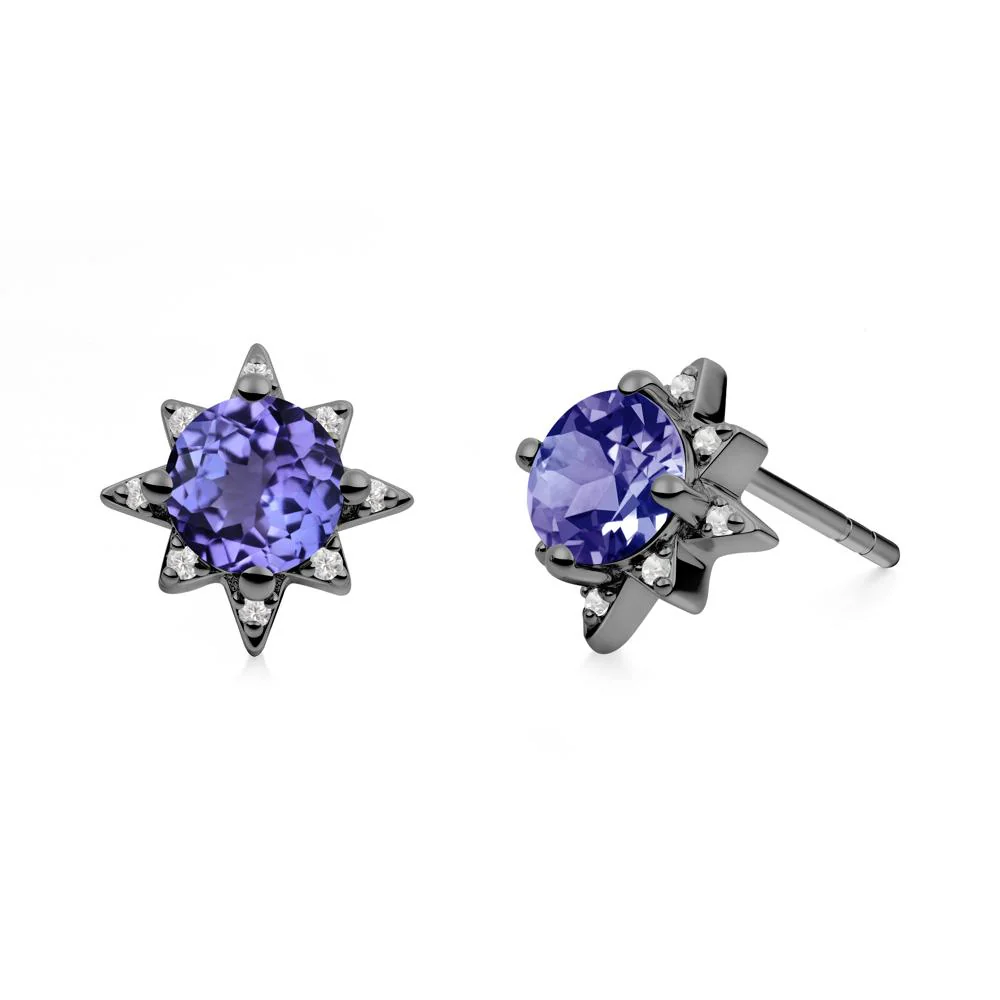 Round Tanzanite Sunburst Stud Earrings - Image 8