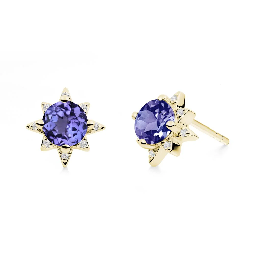 Round Tanzanite Sunburst Stud Earrings - Image 9
