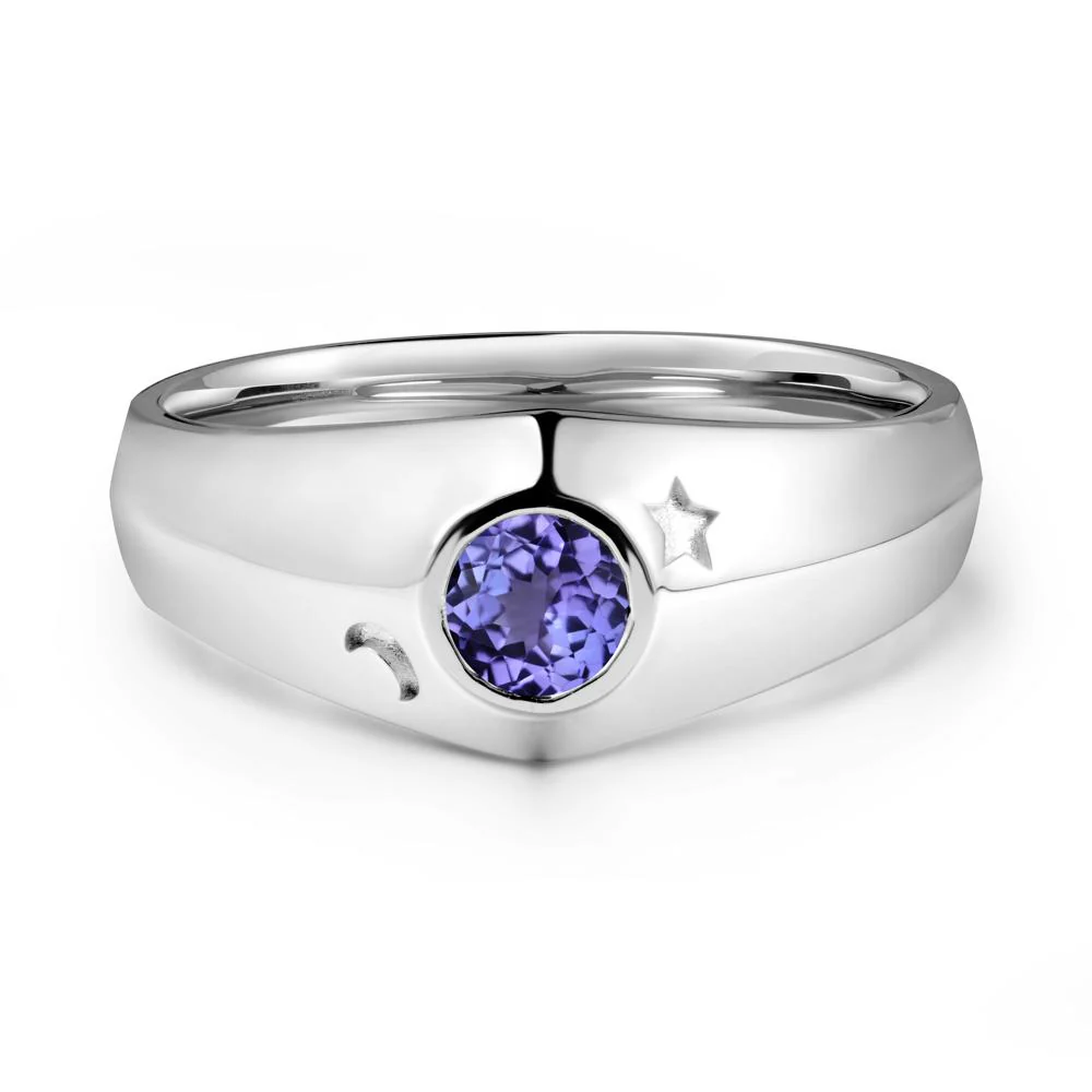 Round Tanzanite Wide Band Ring