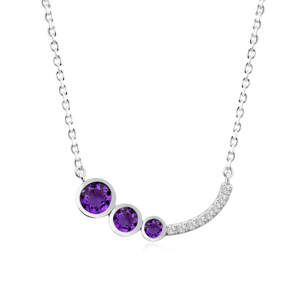Round Three Stone Amethyst Pendant Necklace - Image 6