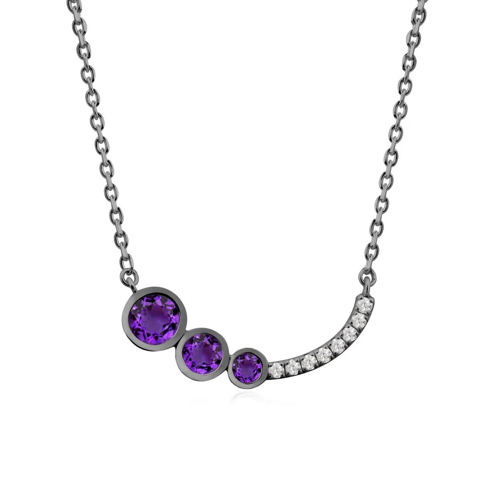 Round Three Stone Amethyst Pendant Necklace - Image 8