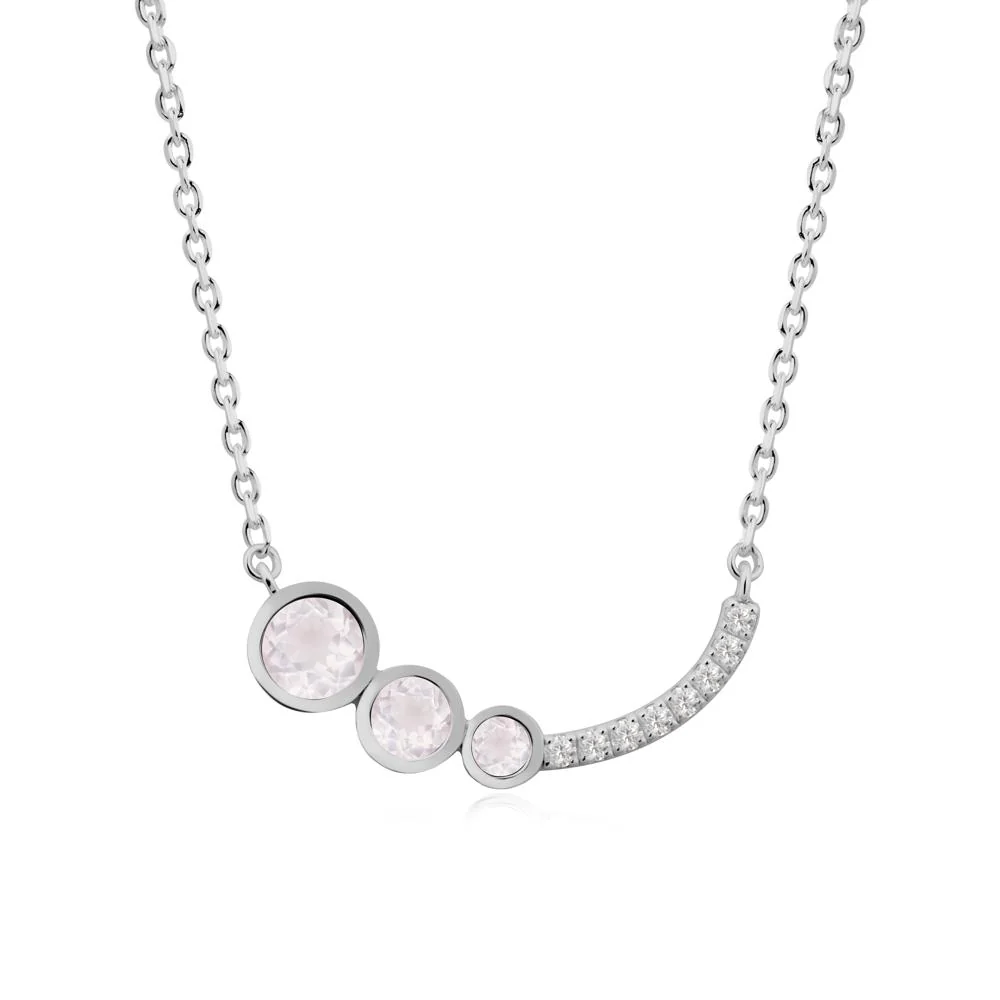 Round Three Stone Rose Quartz Pendant Necklace - Image 2