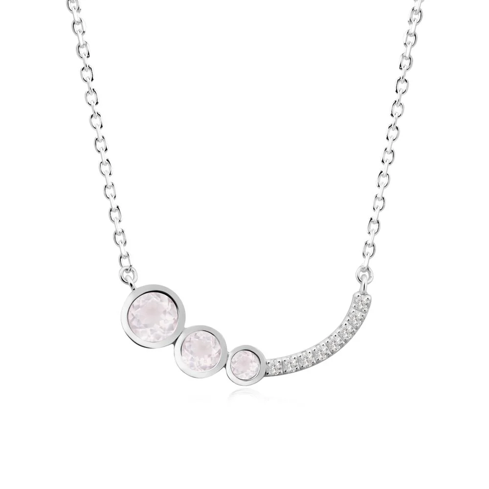 Round Three Stone Rose Quartz Pendant Necklace - Image 3