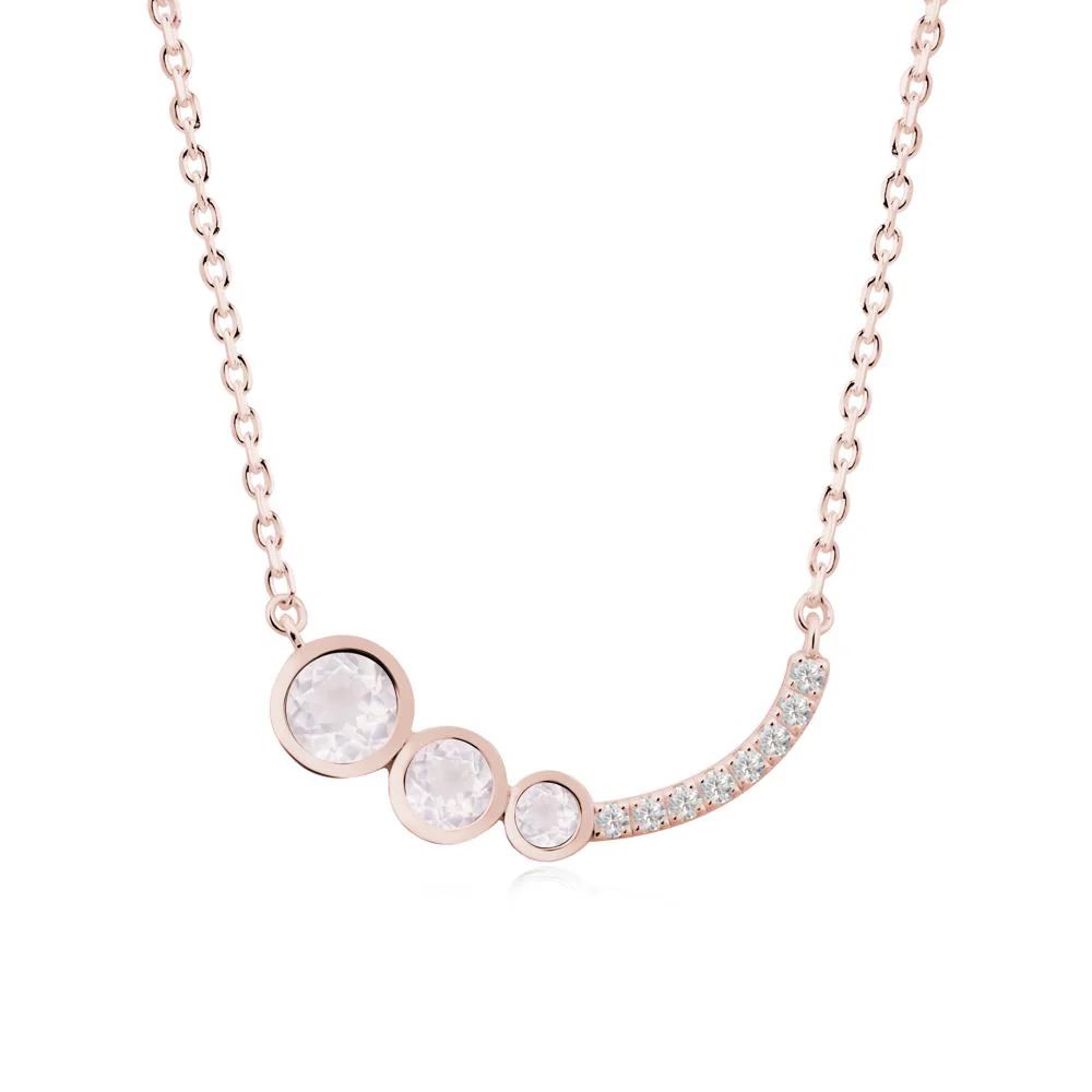 Round Three Stone Rose Quartz Pendant Necklace - Image 4