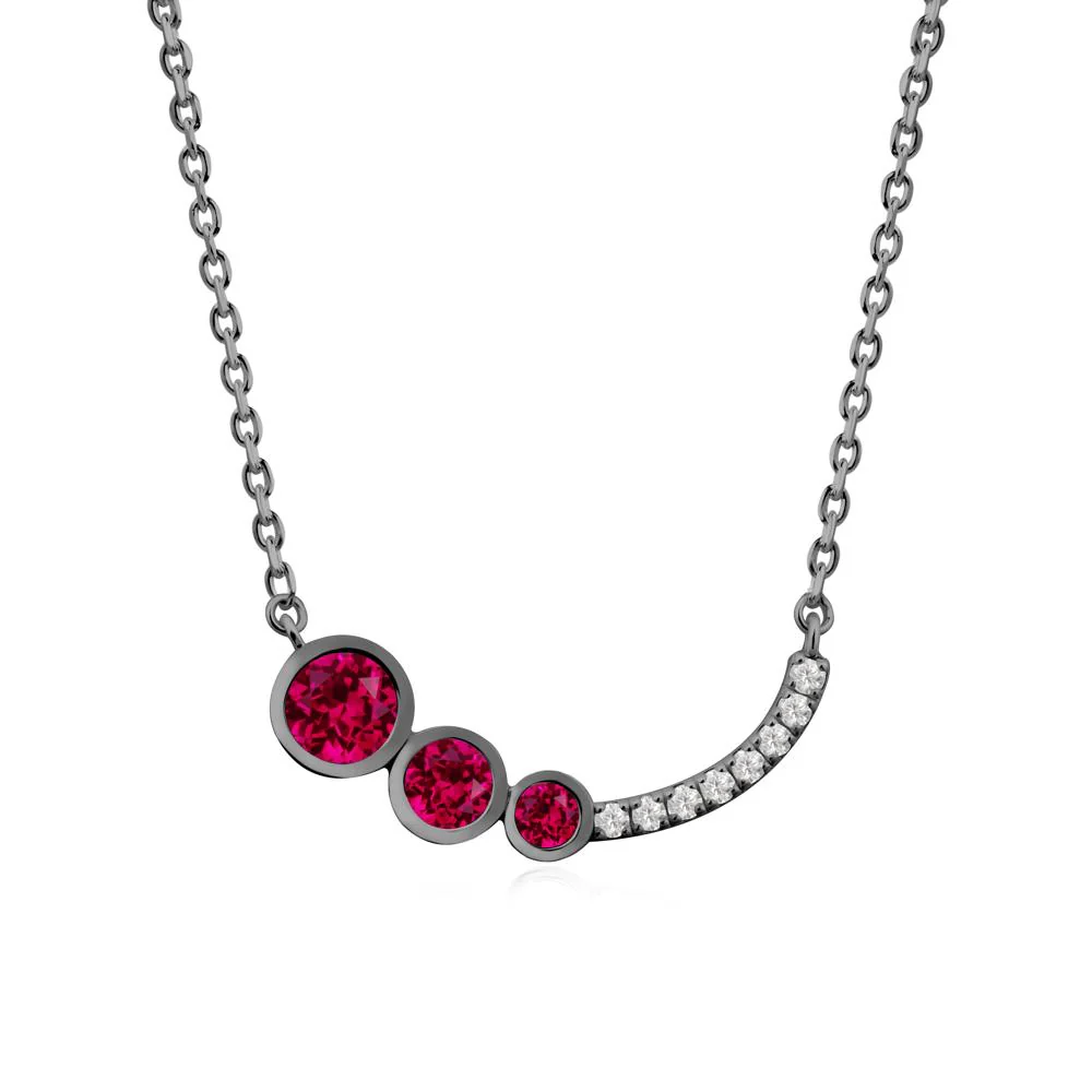 Round Three Stone Ruby Pendant Necklace - Image 5