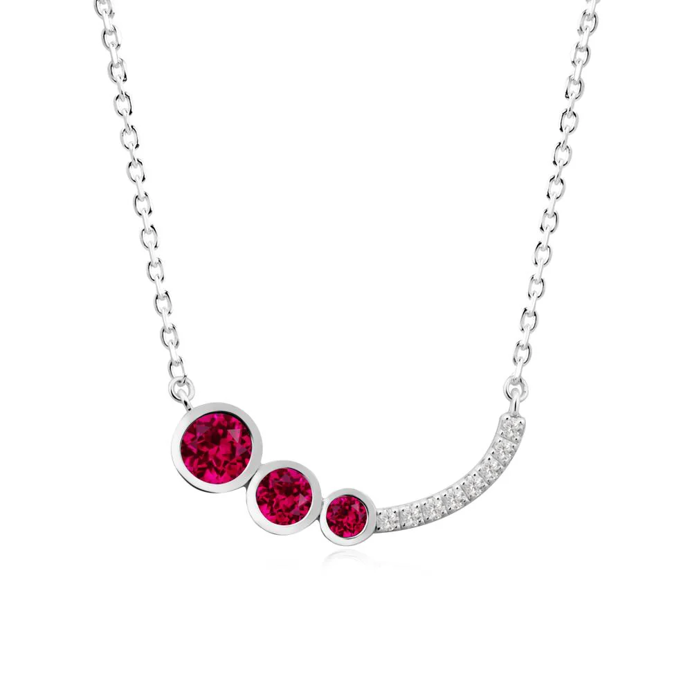 Round Three Stone Ruby Pendant Necklace - Image 7