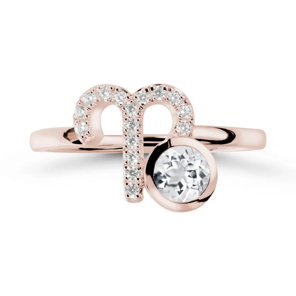 Round White Topaz Aries Zodiac Ring-Bold & Ambitious - Image 2