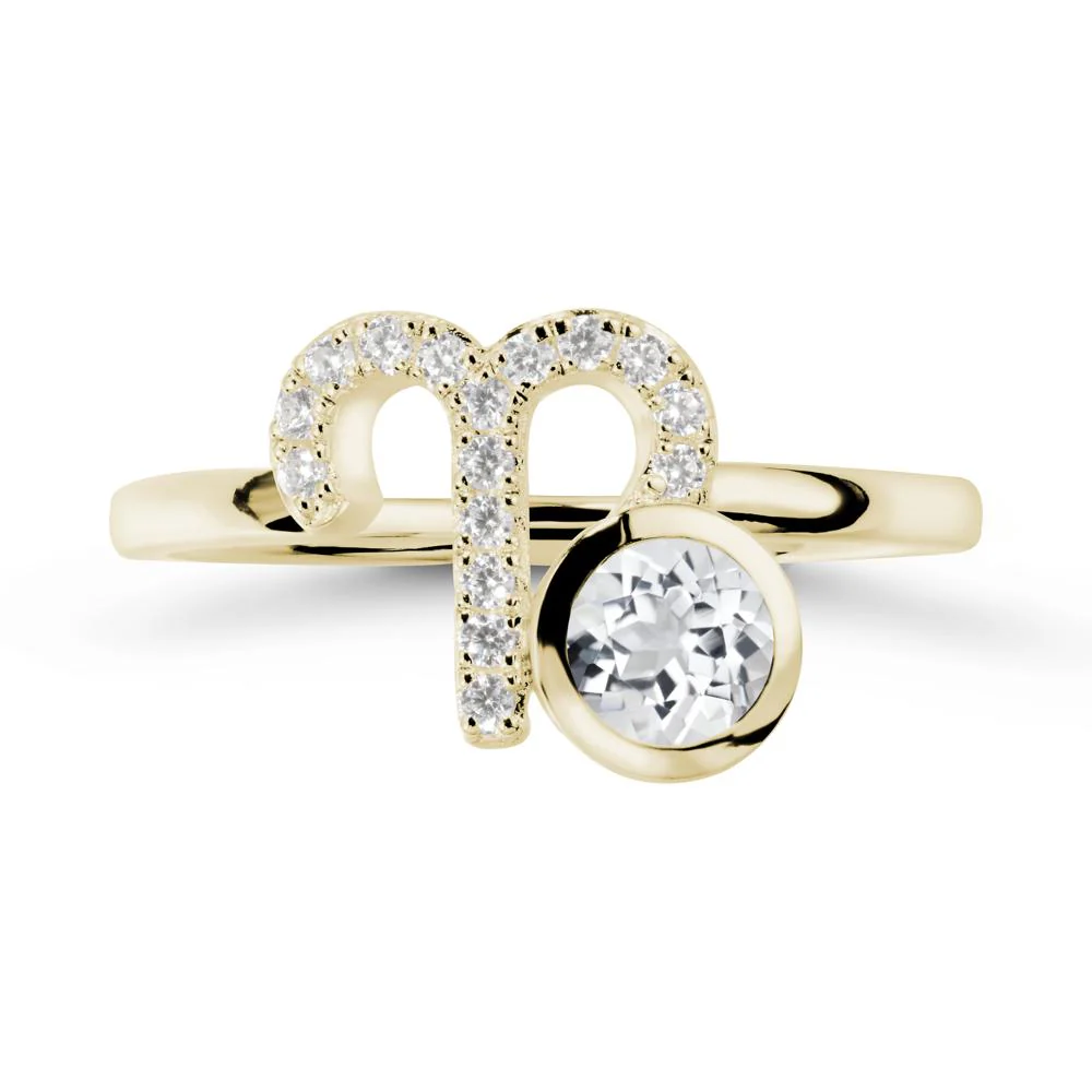 Round White Topaz Aries Zodiac Ring-Bold & Ambitious - Image 4