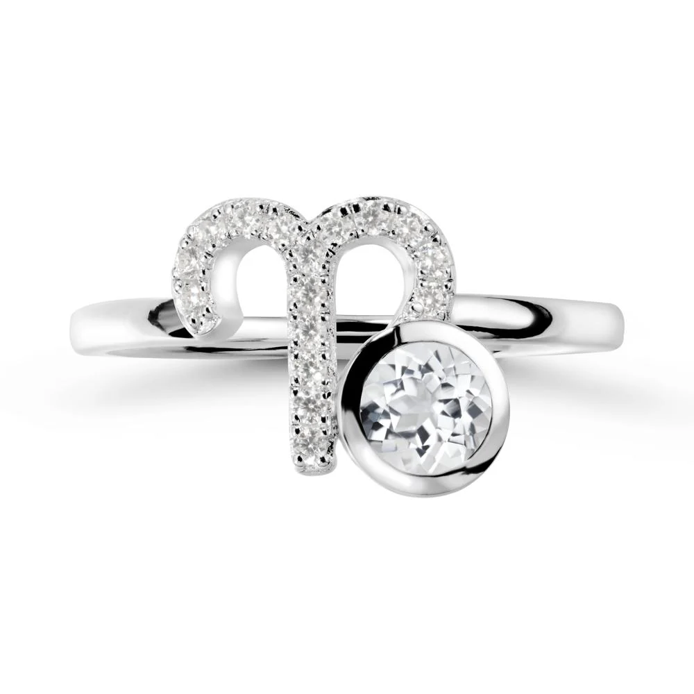 Round White Topaz Aries Zodiac Ring-Bold & Ambitious - Image 6