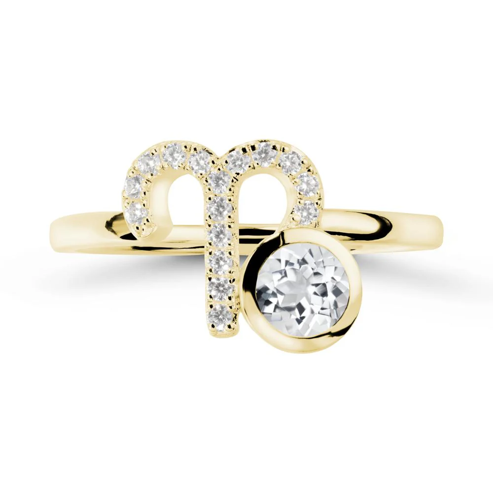 Round White Topaz Aries Zodiac Ring-Bold & Ambitious - Image 7