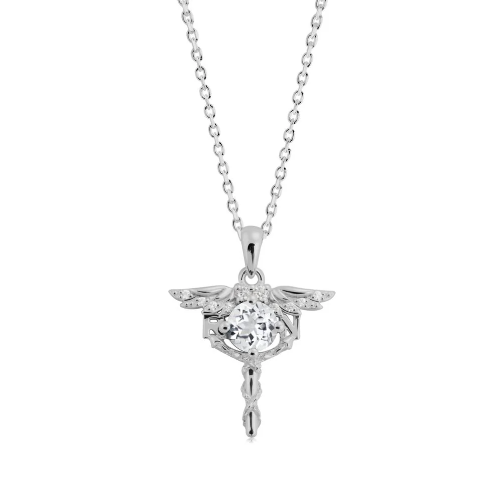 Round White Topaz Caduceus Necklace - Image 2