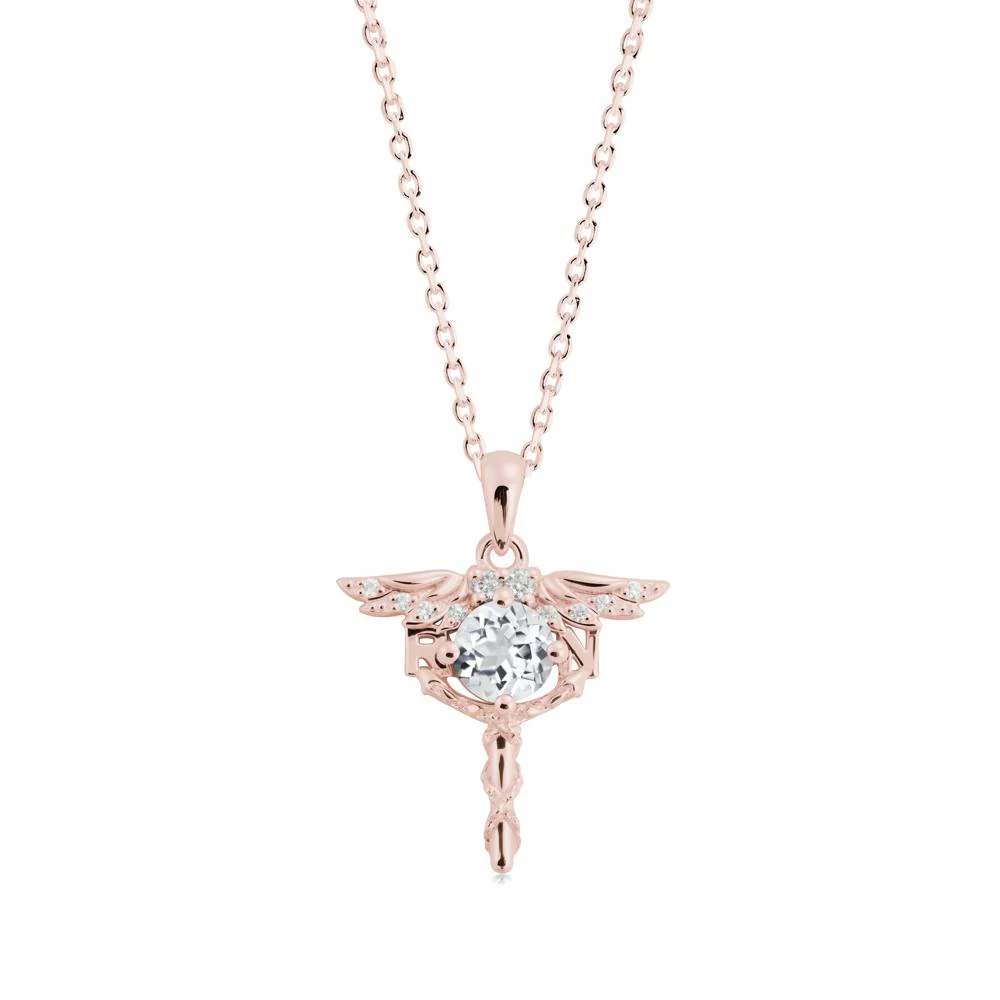 Round White Topaz Caduceus Necklace - Image 3