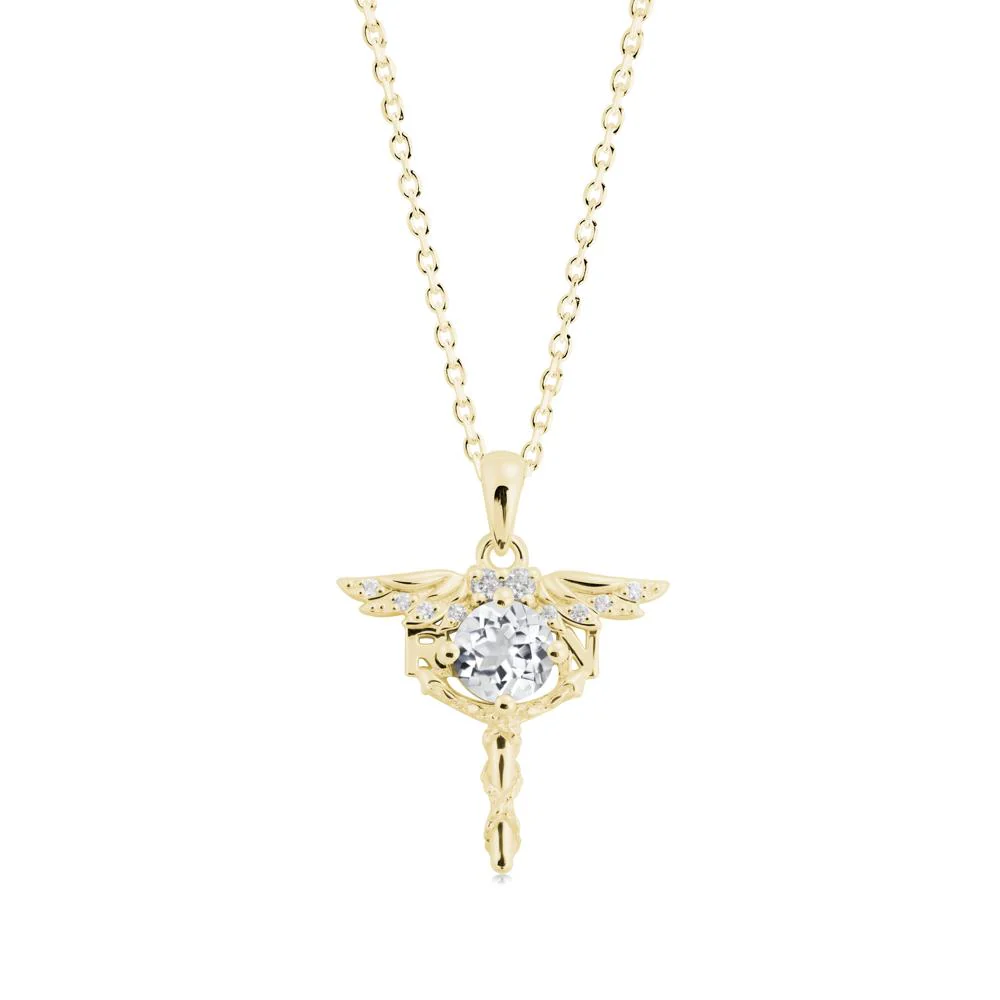 Round White Topaz Caduceus Necklace - Image 4