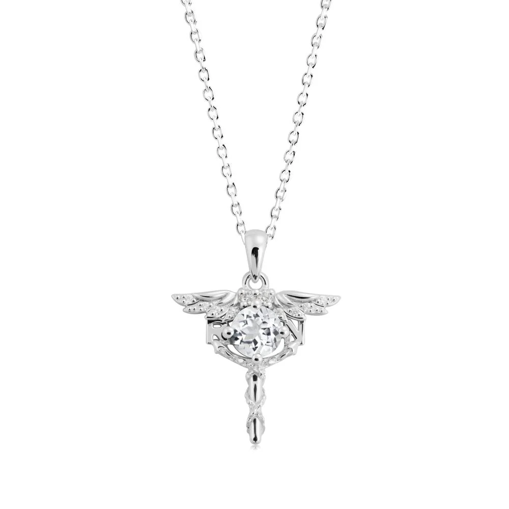 Round White Topaz Caduceus Necklace - Image 7