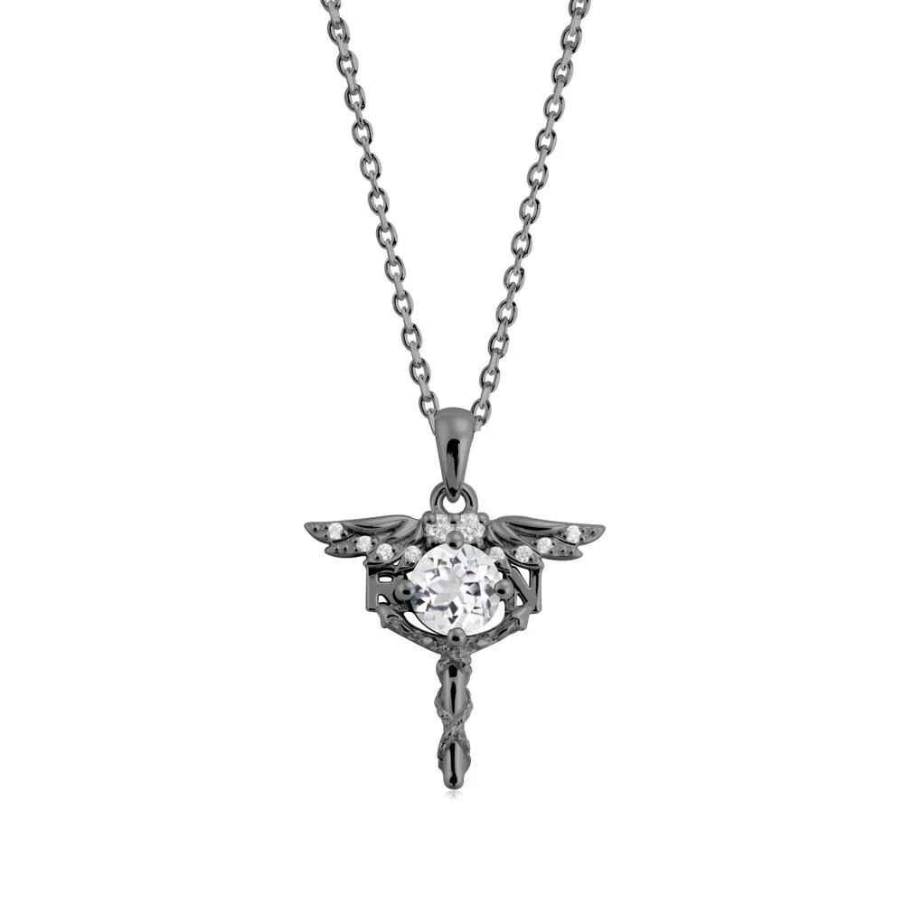 Round White Topaz Caduceus Necklace - Image 8
