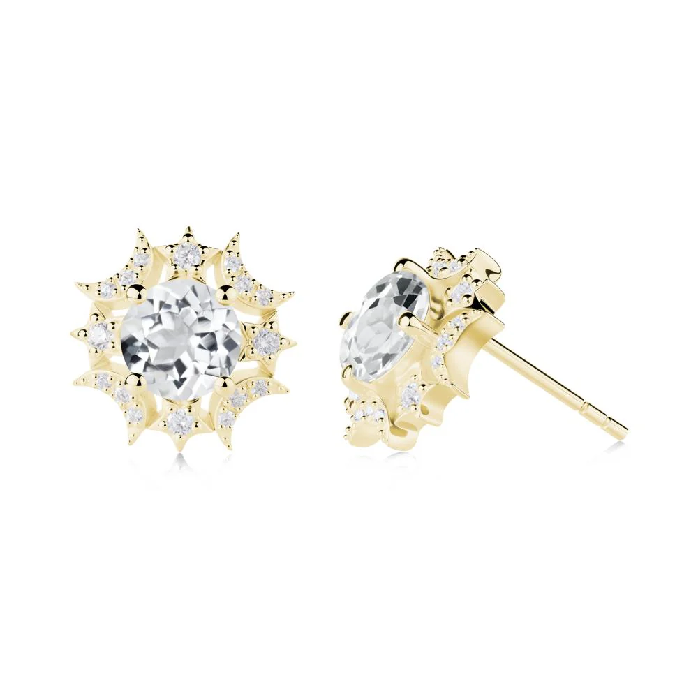 Round White Topaz Celestial Star Stud Earrings - Image 7