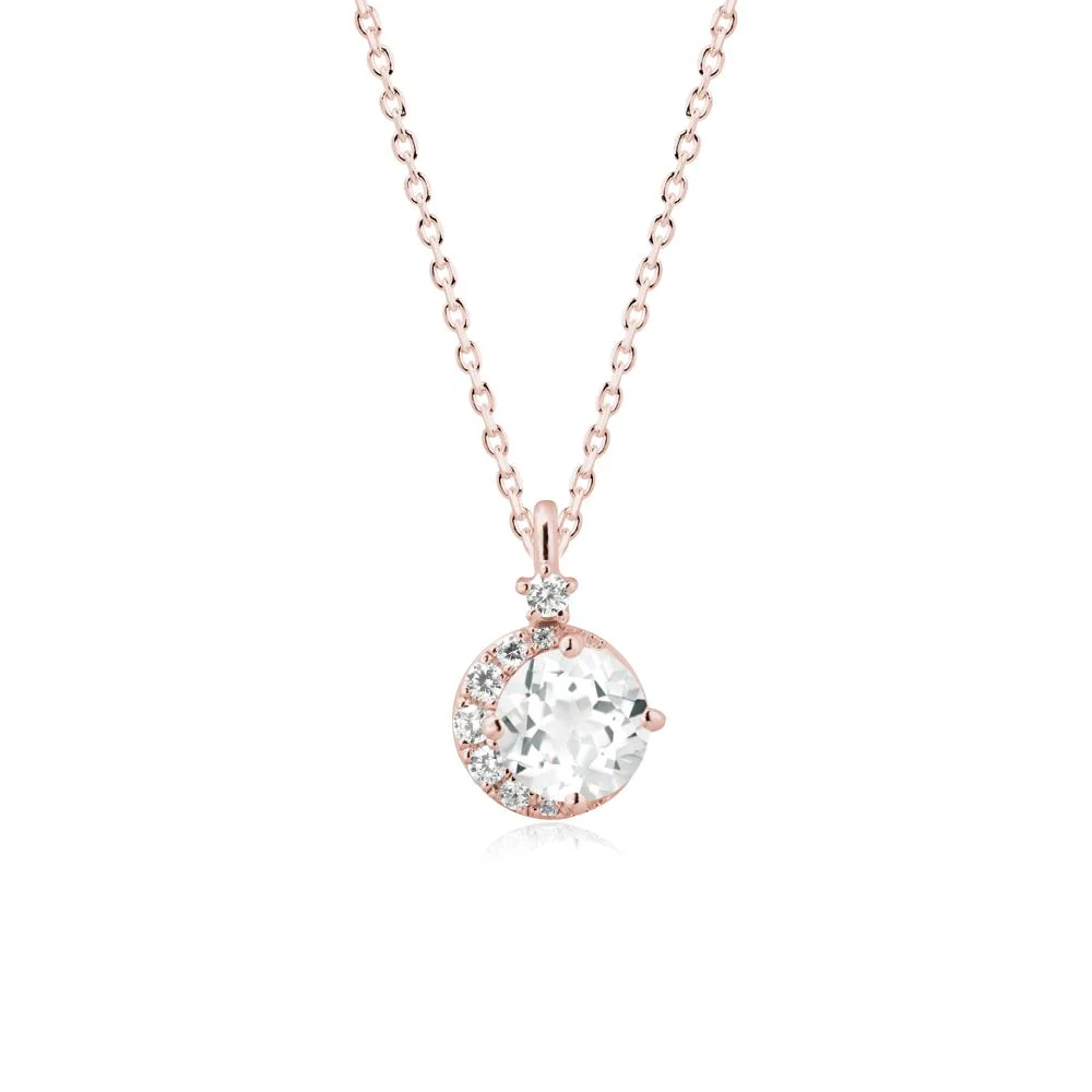 Round White Topaz Crescent Pendant Necklace - Image 4