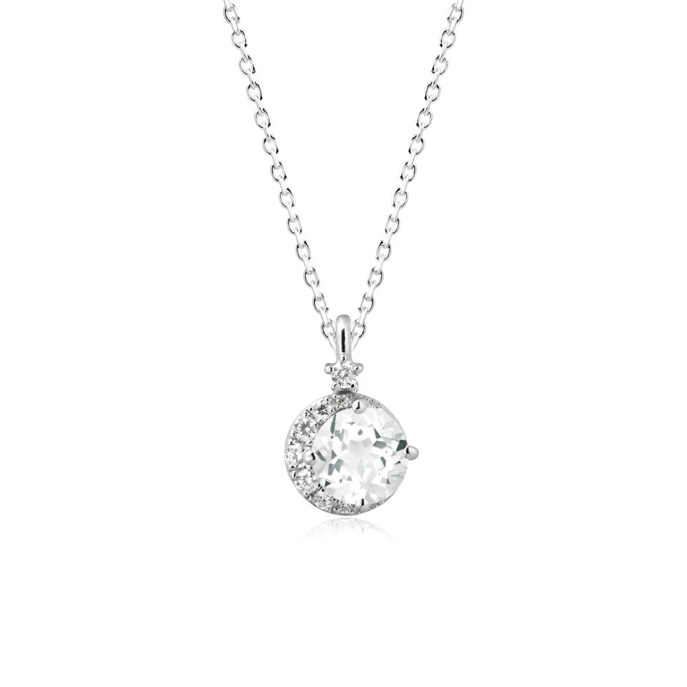 Round White Topaz Crescent Pendant Necklace - Image 9