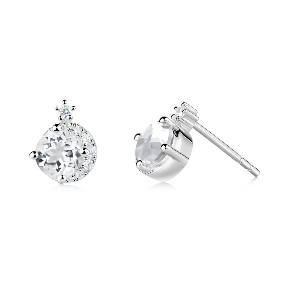 Round White Topaz Crescent Stud Earrings - Image 3