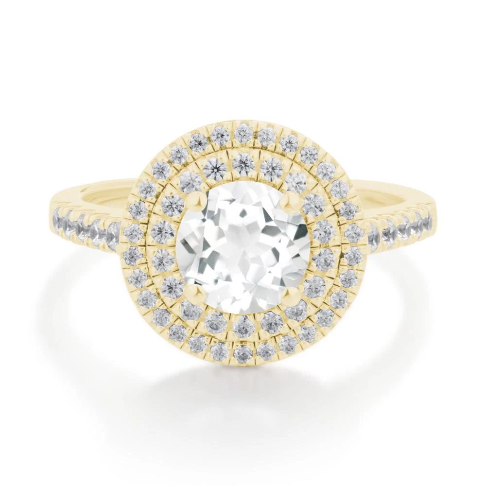 Round White Topaz Double Halo Engagement Ring - Image 5
