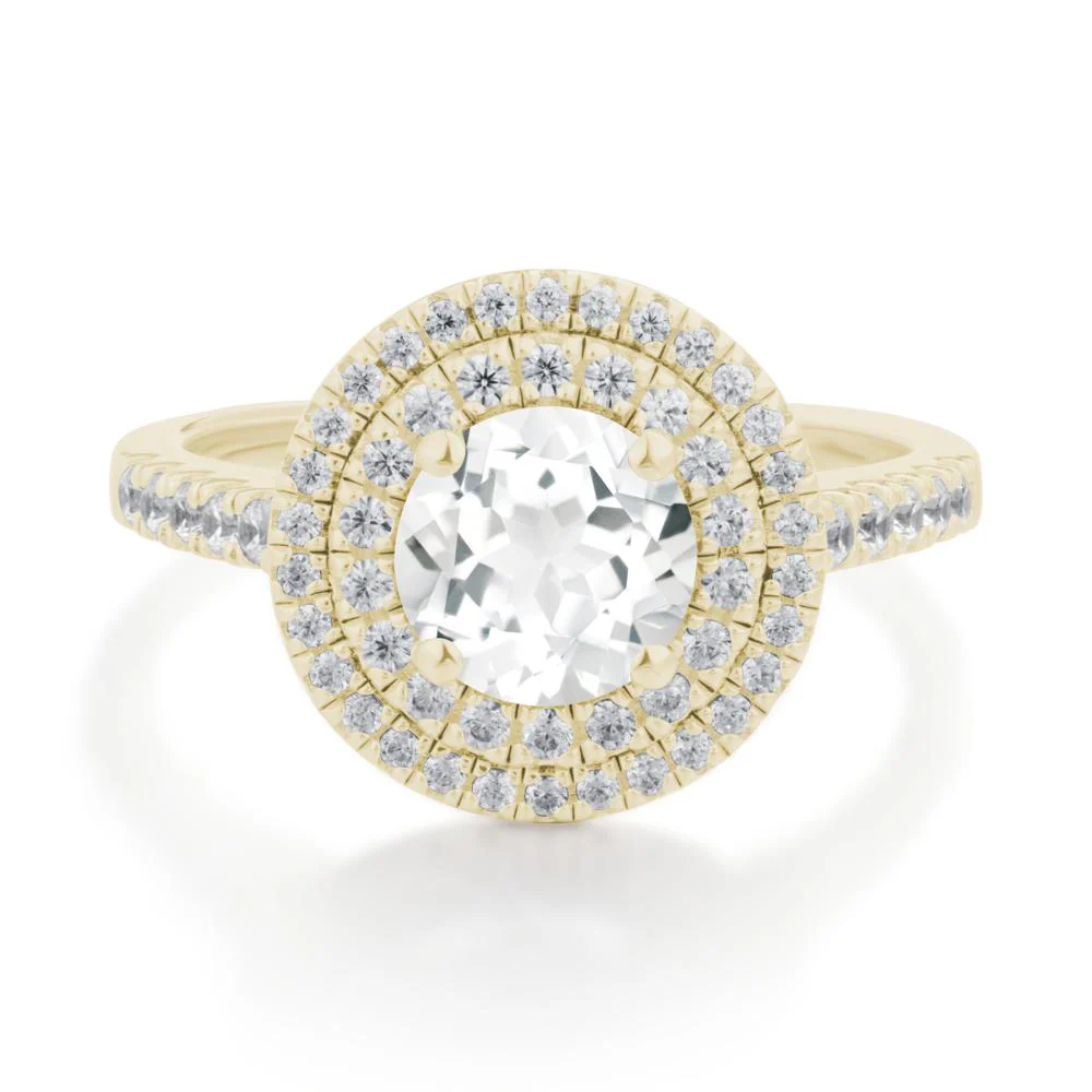 Round White Topaz Double Halo Engagement Ring - Image 6