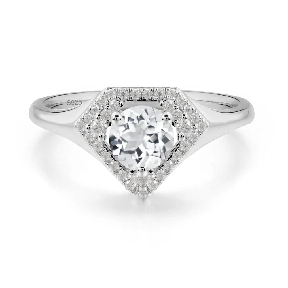 Round White Topaz Double Halo Ring - Image 9