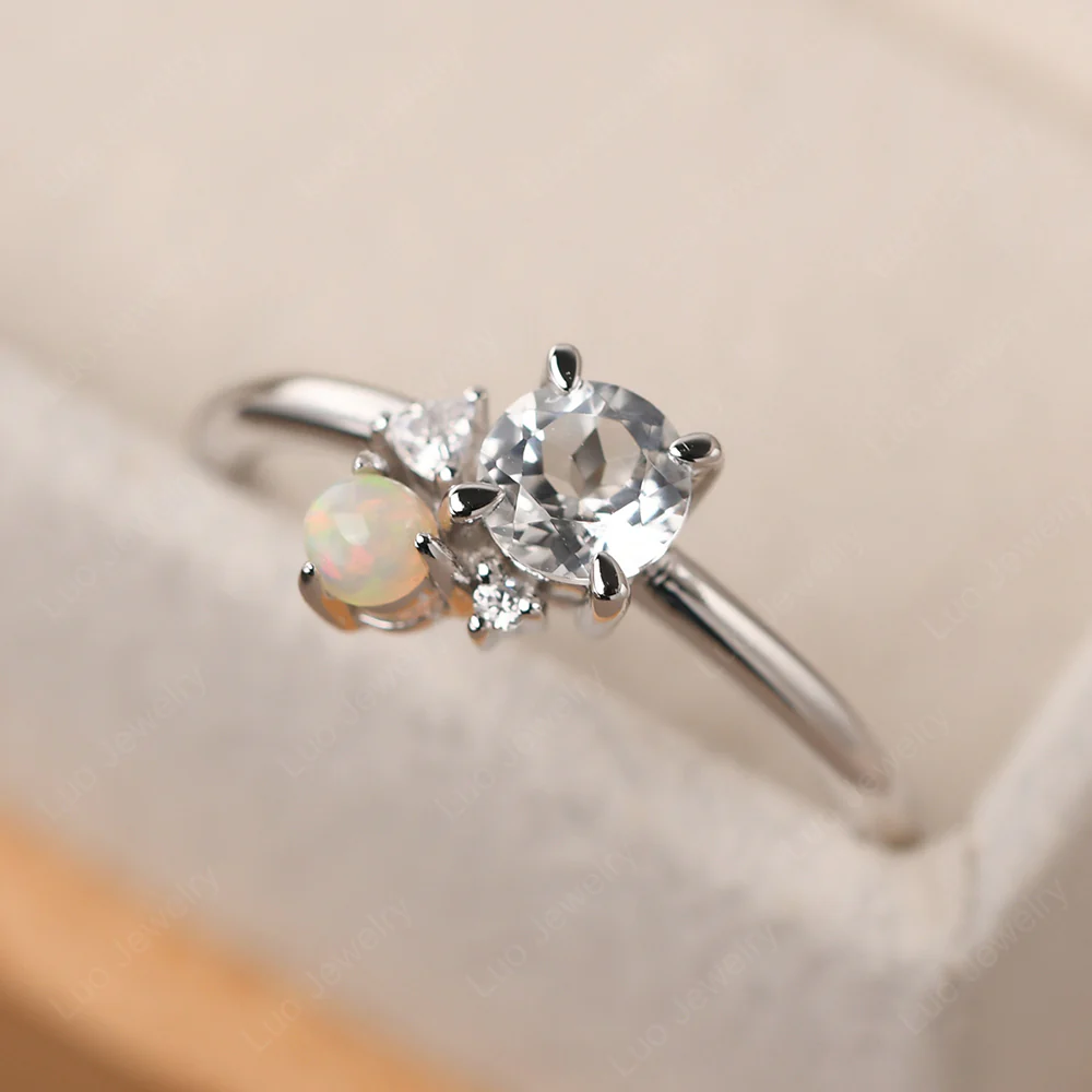 Round White Topaz Engagement Ring - Image 3