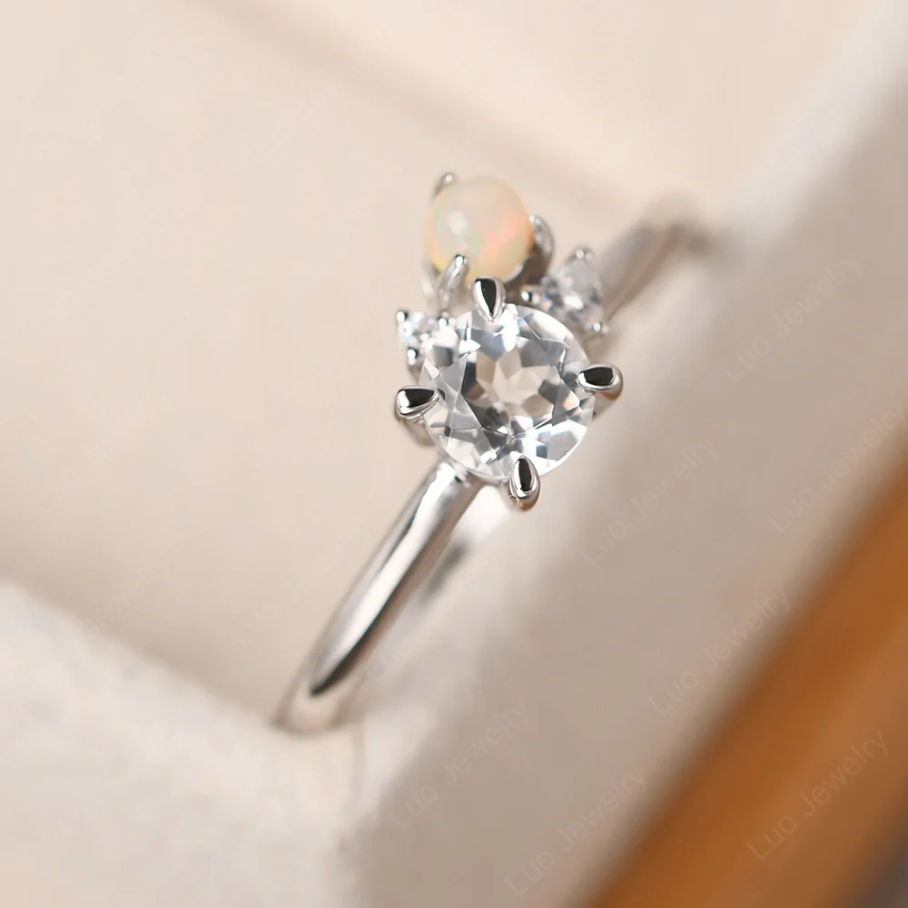 Round White Topaz Engagement Ring - Image 4