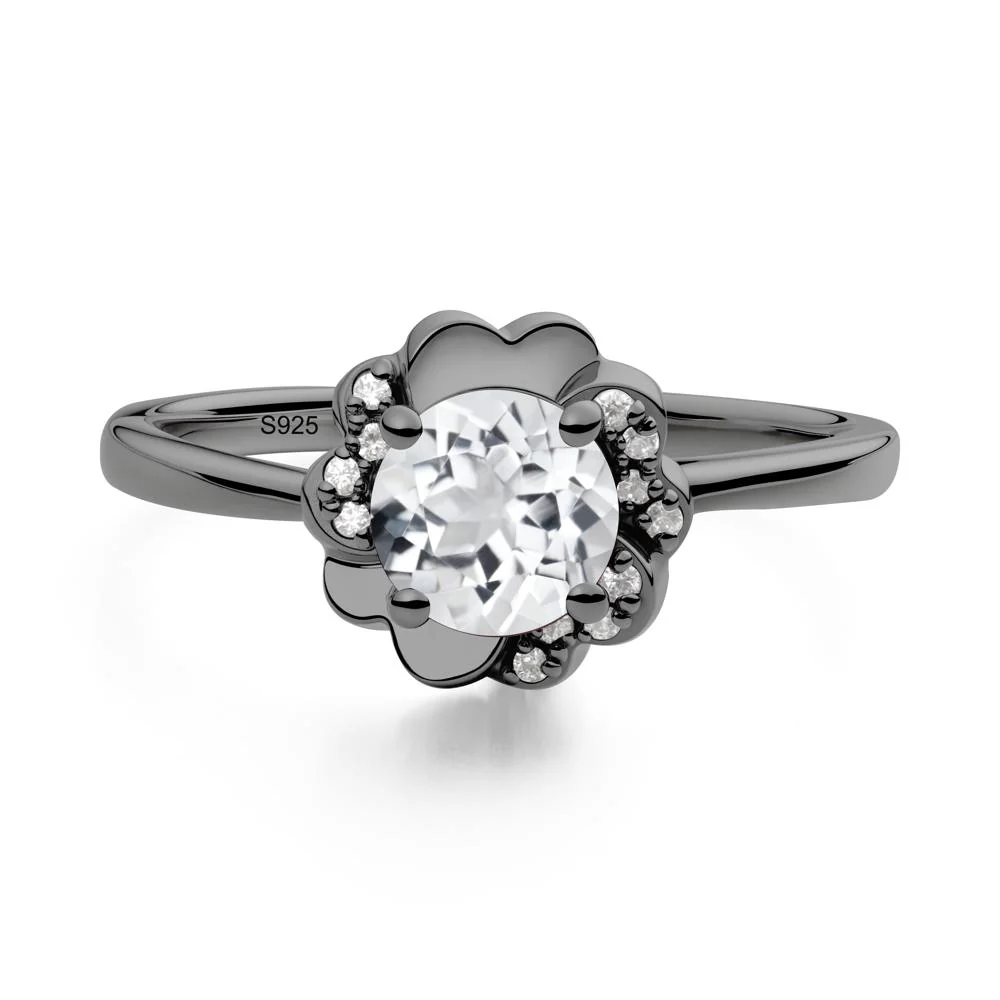 Round White Topaz Floral Engagement Ring