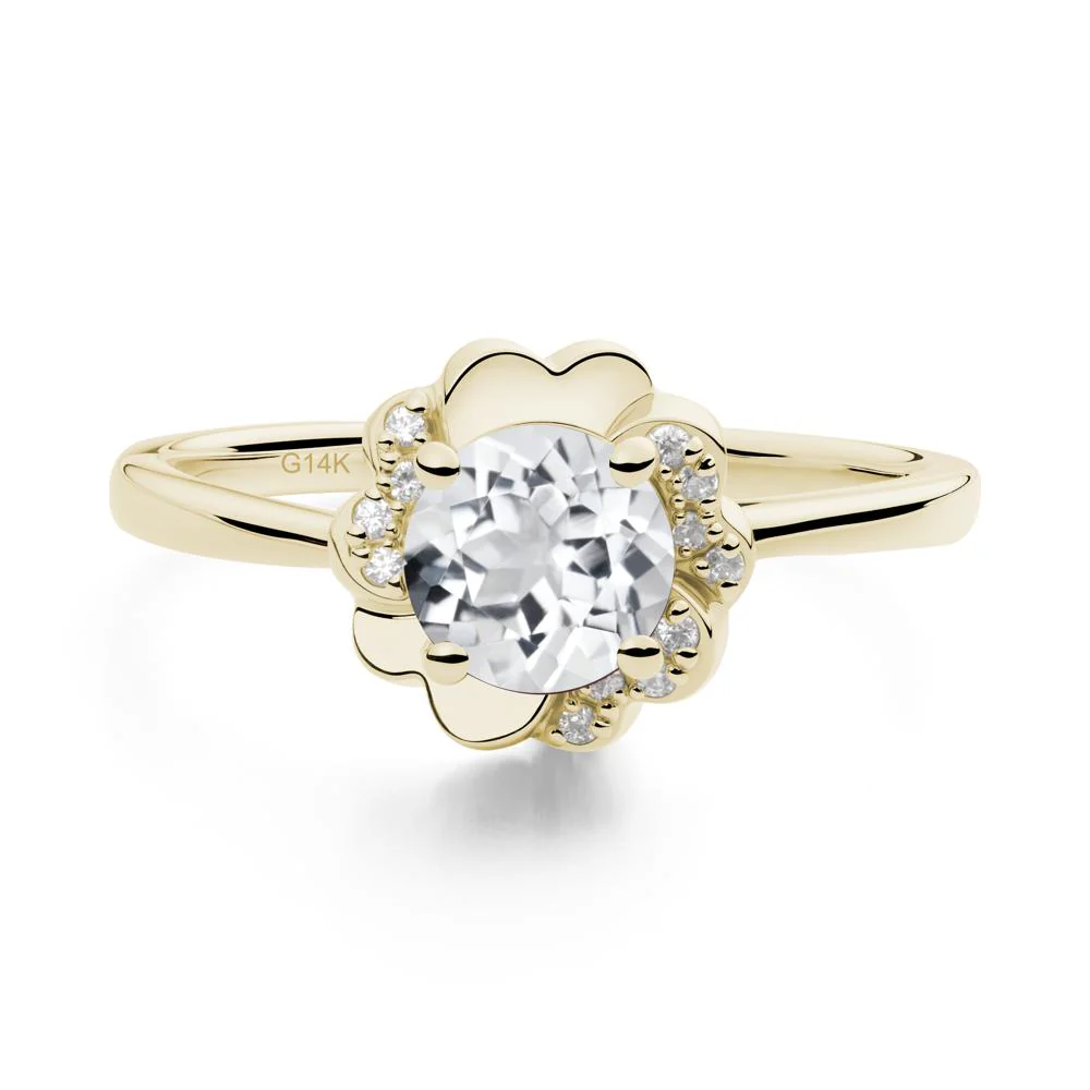 Round White Topaz Floral Engagement Ring - Image 2