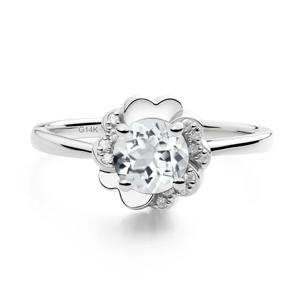 Round White Topaz Floral Engagement Ring - Image 4